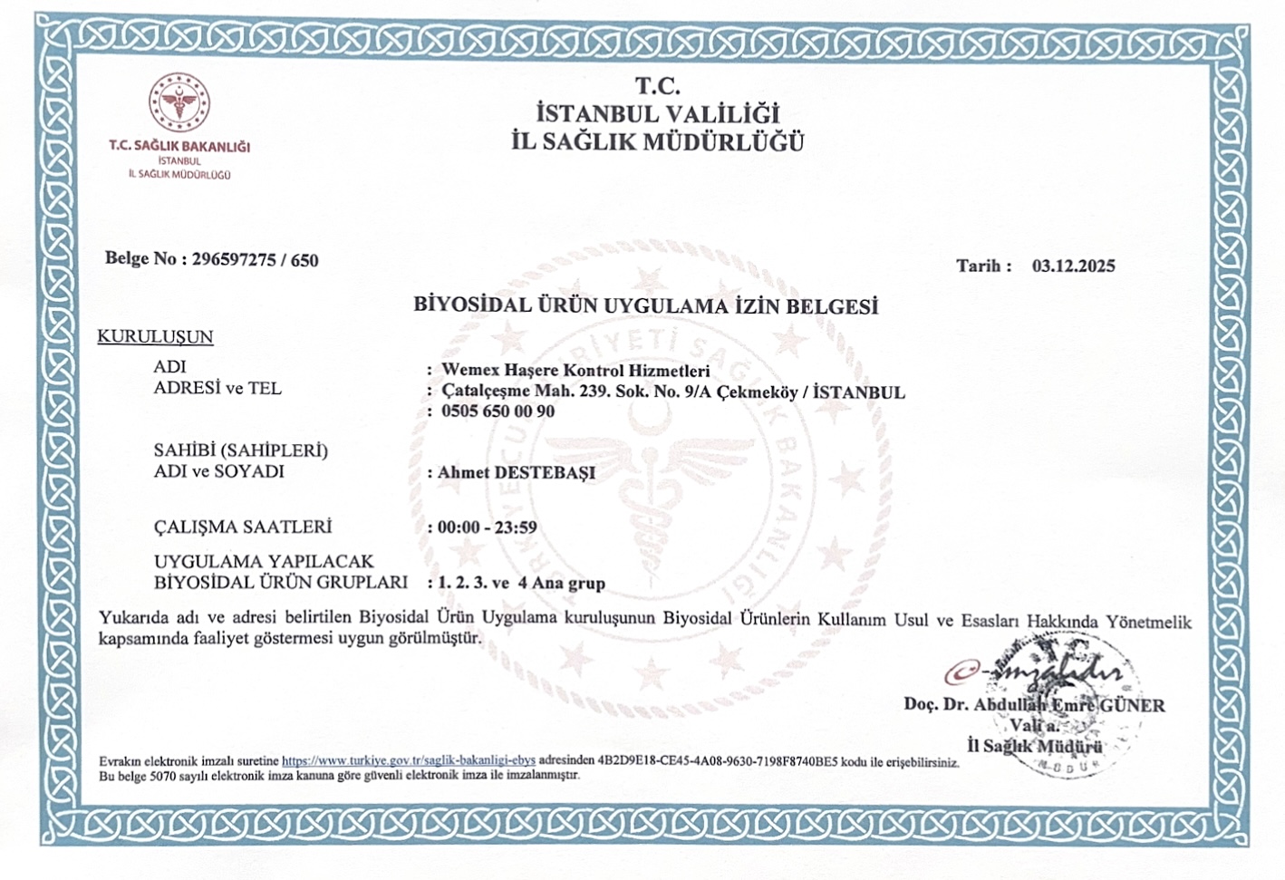 Biyosidal İzin Belgesi